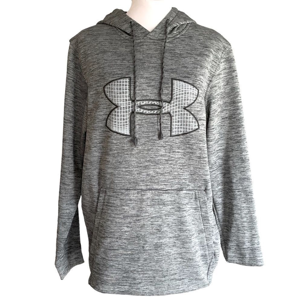 Under Armour Cold Gear Fleece Lined Gray Logo Hooded Pullover Sz S